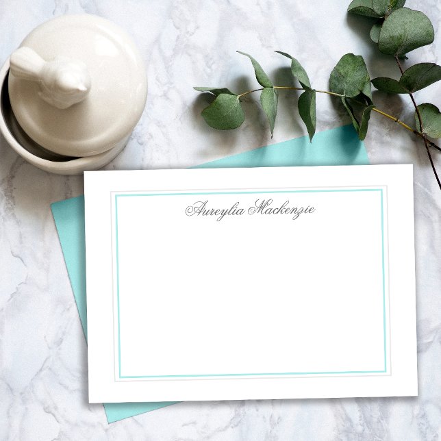 Elegant Teal and Silver Grey Personalized Card (Elegant Teal and Silver Grey Personalized Note Card)