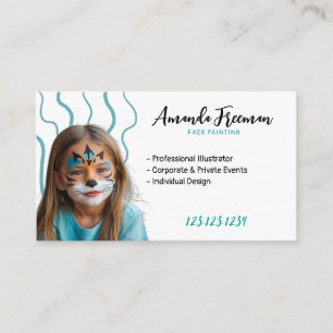 Elegant Teal and White Face Painter Business Card