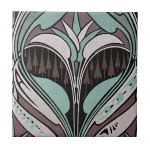 elegant teal and wine art nouveau design tile