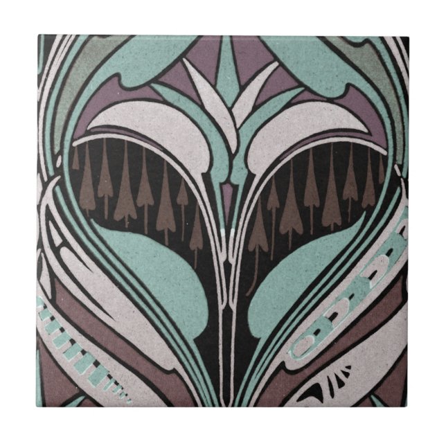 elegant teal and wine art nouveau design tile (Front)