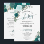 Elegant Teal & Aqua Boho Floral Wedding Program<br><div class="desc">This beautiful wedding program features a hand painted watercolor design with roses and garden greenery in shades of teal, turquoise, and aqua. The titles are written in elegant script calligraphy with delicate lacy swashes at the ends of the letters. there is room for the order of the ceremony as well...</div>