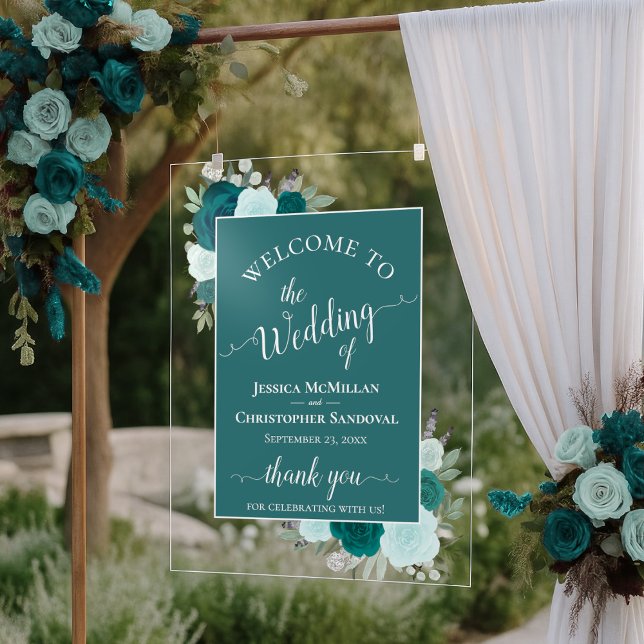 Elegant Teal & Aqua Boho Roses Wedding Welcome (Créateur téléchargé)