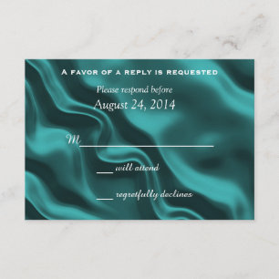 Elegant Teal Aqua Green Silk Satin Wedding RSVP Card