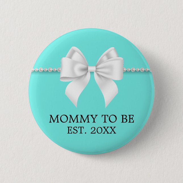 Elegant Teal Aqua Tiffany Mother To Be Baby Shower 2 Inch Round Button (Front)