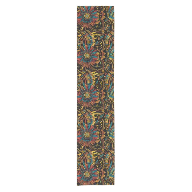 Elegant Teal "Aztec Dream" Decorative Table Runner (Front)