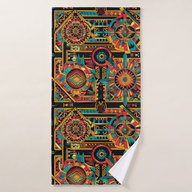 Elegant Teal "Aztec Dream" Plush Bath Towel (Bath Towel)