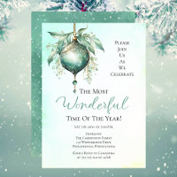 Elegant Teal Bauble Most Wonderful Time Year Party