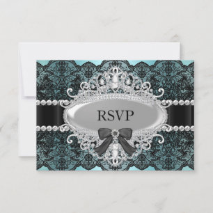 Elegant Teal & Black Diamond Lace RSVP