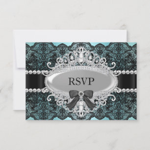 Elegant Teal & Black Diamond Lace RSVP Card