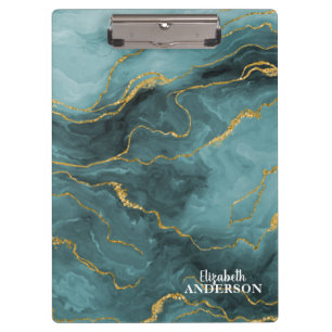 Elegant Teal Blue Agate Geode Marble Monogram Clipboard