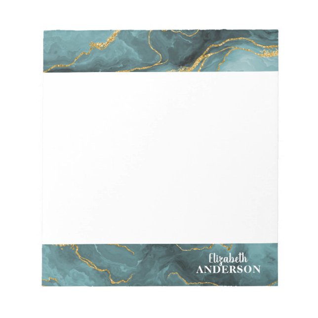Elegant Teal Blue Agate Geode Marble Monogram Notepad (Front)