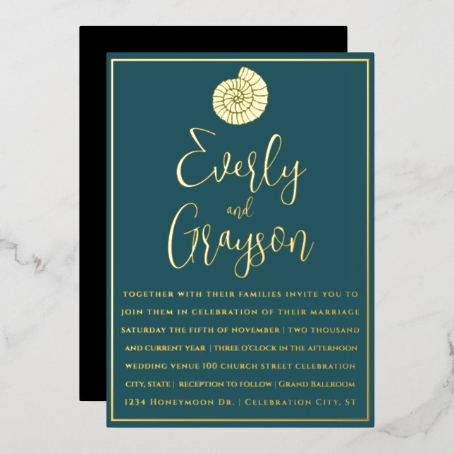 Elegant Teal Blue and Gold Beach Wedding      (Front/Back)