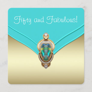 Elegant Teal Blue and Gold Birthday Party Invitation