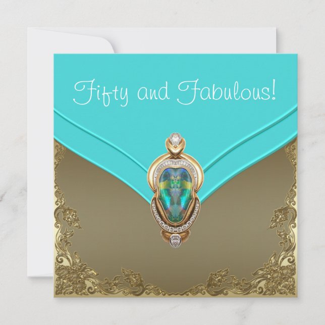 Elegant Teal Blue and Gold Birthday Party Invitation (Front)