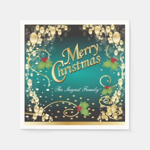 Elegant Teal Blue and Gold Christmas Napkin