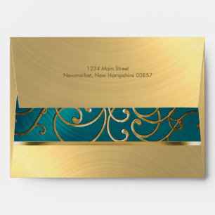 Elegant Teal Blue and Gold Filigree Envelope
