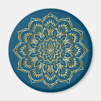 Elegant Teal Blue and Gold Floral Mandala Pattern