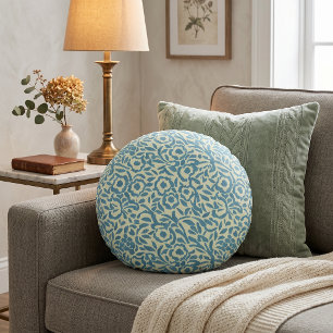 Elegant Teal Blue and Green Floral Abstract Round Pillow