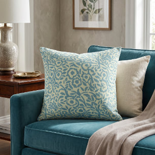 Elegant Teal Blue and Green Floral Abstract Throw Pillow