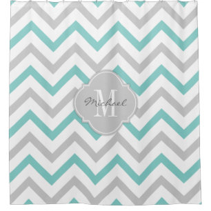 Elegant Teal blue and grey Chevron with Monogram