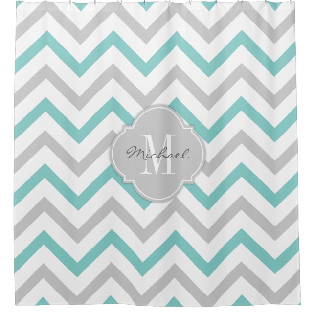Elegant Teal blue and grey Chevron with Monogram (Front)