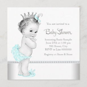 Elegant Teal Blue and Silver Baby Shower Invitation