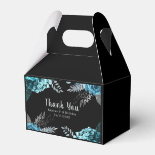 Elegant Teal Blue and Silver Flower Birthday Party Favor Box