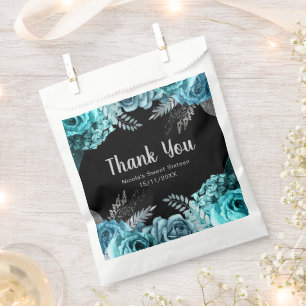 Elegant Teal Blue and Silver Flowers Sweet Sixteen Favour Bag