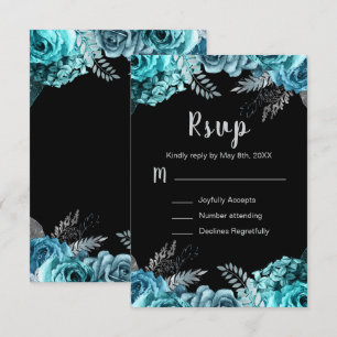 Elegant Teal Blue and Silver Flowers Sweet Sixteen RSVP Card