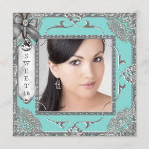 Elegant Teal Blue and Silver Sweet 16 Party Invitation