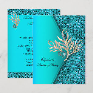 Elegant Teal Blue Aqua Glitter Birthday Party Invitation
