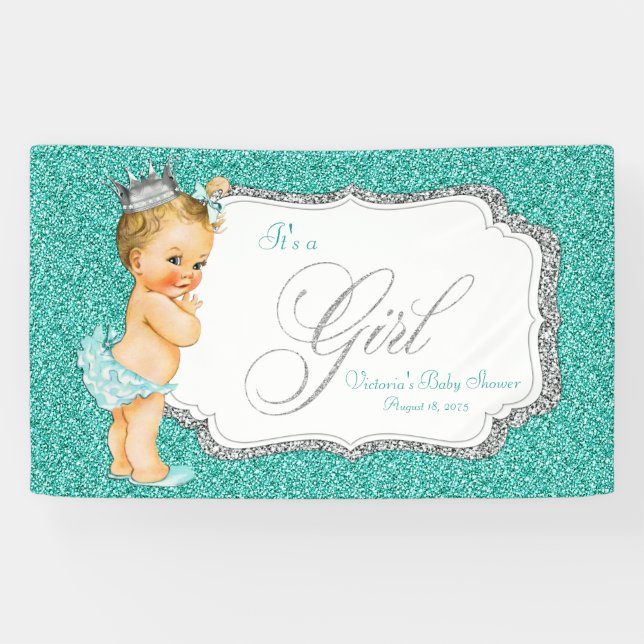 Elegant Teal Blue Baby Shower Banner (Horizontal)