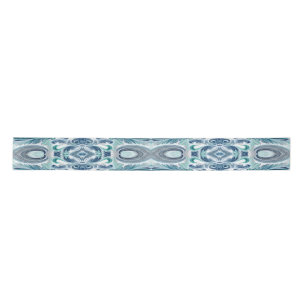 Elegant Teal & Blue Baroque Floral Pattern Satin Ribbon
