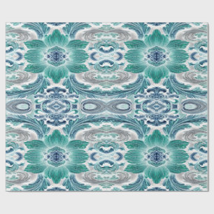 Elegant Teal & Blue Baroque Floral Pattern Wrapping Paper