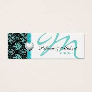 Elegant Teal Blue / Black Damask Favour Tags