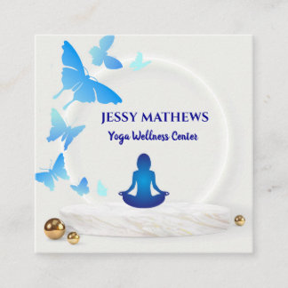 ELEGANT TEAL BLUE BUTTERFLIES MEDITATION YOGA SQUARE BUSINESS CARD