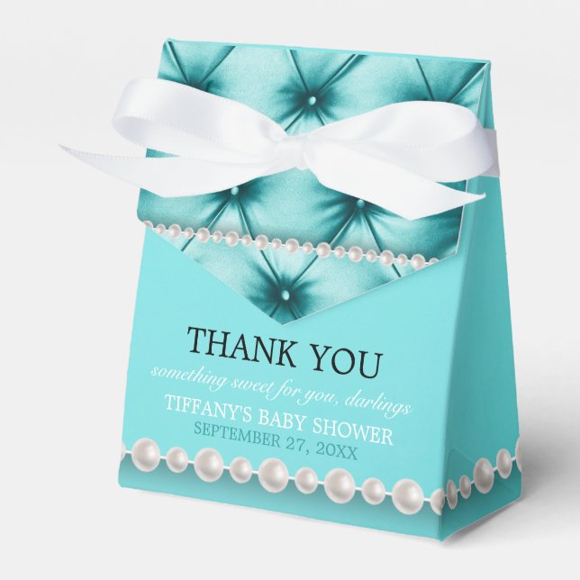 Elegant Teal Blue Chic Tiffany Theme Baby Shower Favor Box (Front Side)