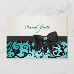Elegant Teal Blue Damask with diamond RSVP