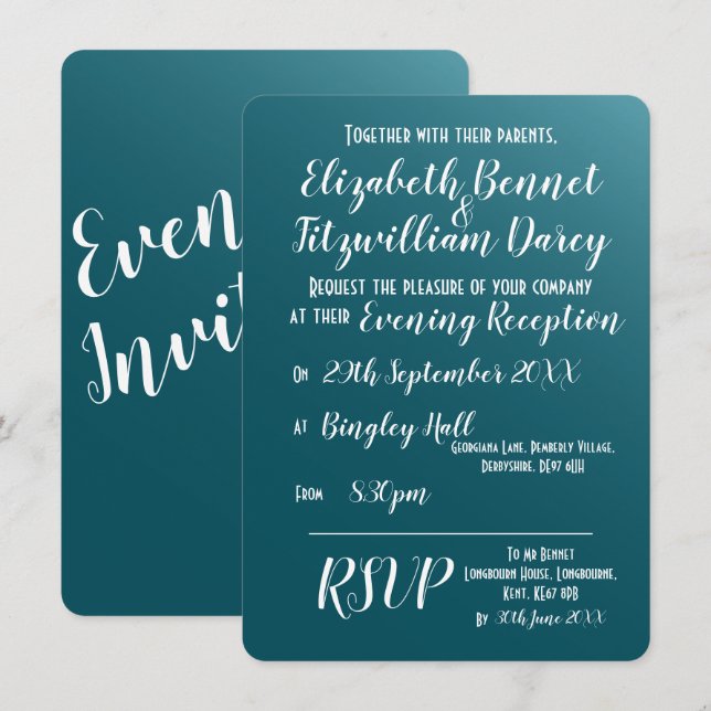 Elegant Teal Blue Evening Invitation (Front/Back)