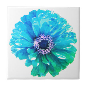Elegant Teal Blue flower floral daisy Tile