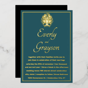 Elegant Teal Blue Forest Grove Gold Wedding       