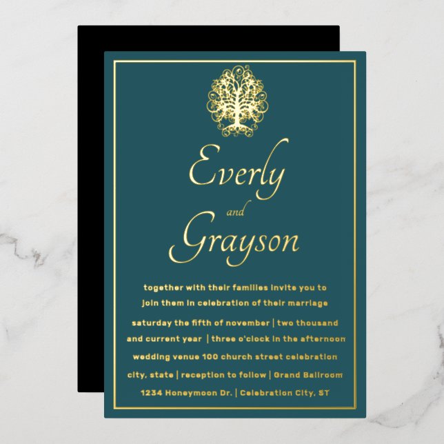 Elegant Teal Blue Forest Grove Gold Wedding        (Front/Back)