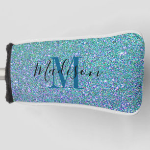 Elegant Teal Blue Glitter Sparkle Monogram Golf Head Cover