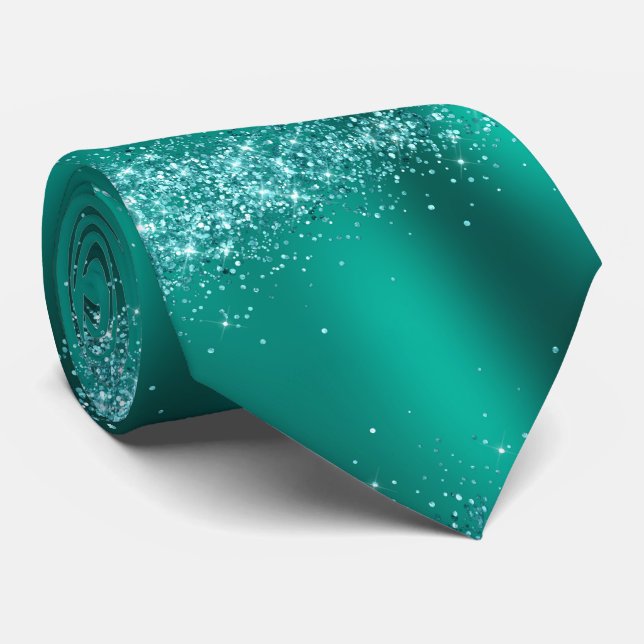 Elegant Teal Blue Glitter Tie (Rolled)
