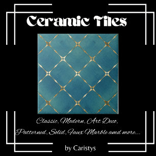 Elegant Teal Blue & Gold Squares Tile