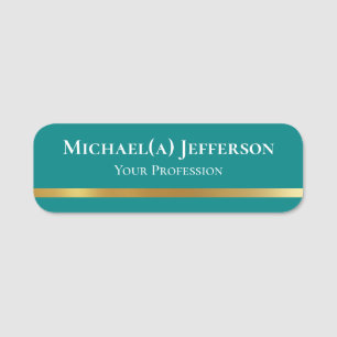 Elegant Teal Blue Green Gold Professional Name Tag