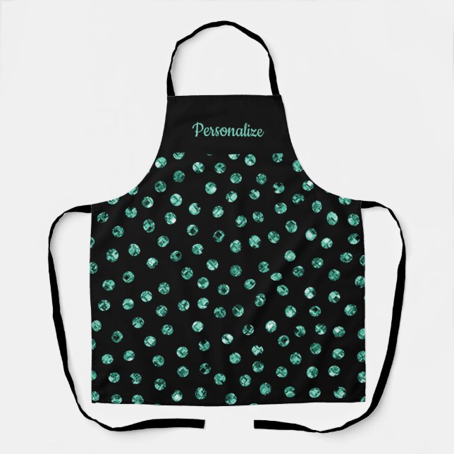 Elegant Teal Blue Green Sparkle Gems Girly Apron (Front)