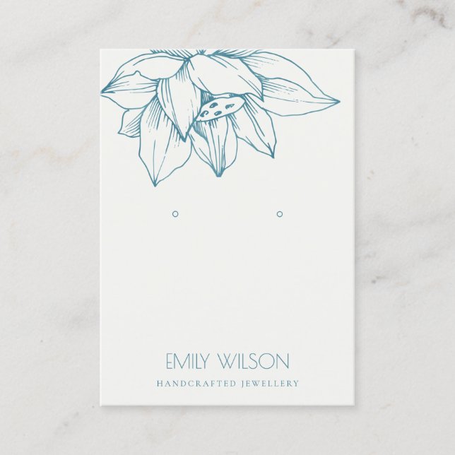 ELEGANT TEAL BLUE LOTUS SIMPLE EARRING DISPLAY BUSINESS CARD (Front)