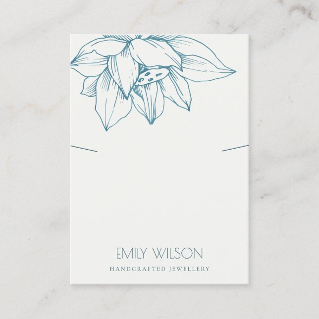 ELEGANT TEAL BLUE LOTUS SIMPLE NECKLACE DISPLAY BUSINESS CARD (Front)
