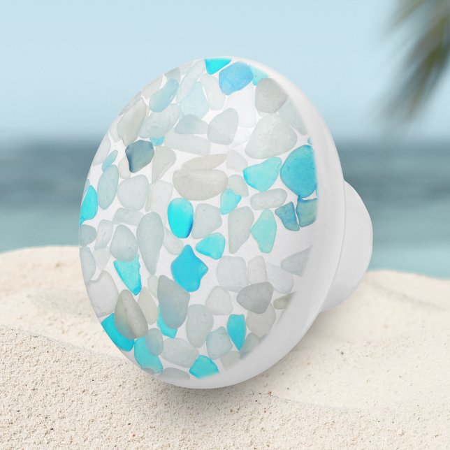 Elegant Teal Blue Ocean Sea Glass Abstract Design Ceramic Knob (Creator Uploaded)